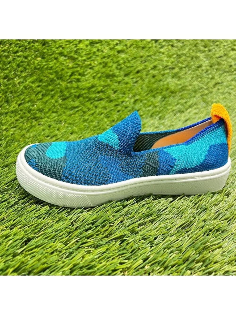 Rothy's The Kids Boys Size 10C Blue White Athletic Slip On Knit Shoes Sneakers